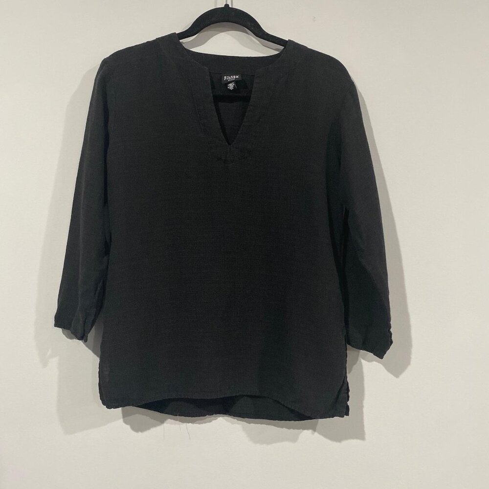 Eileen Fisher Black Linen Blend Blouse Size Petite Small
